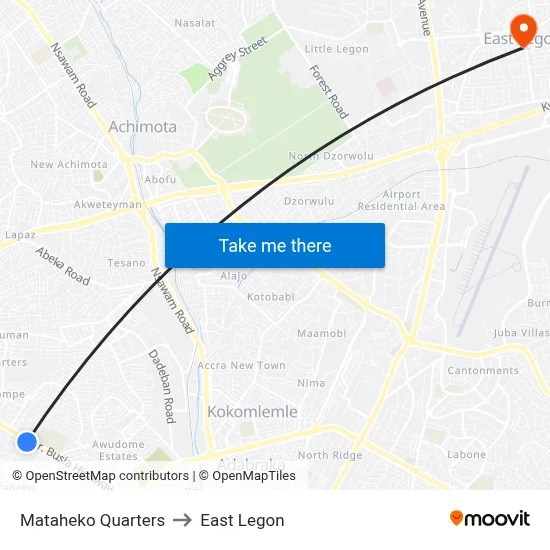 Mataheko Quarters to East Legon map