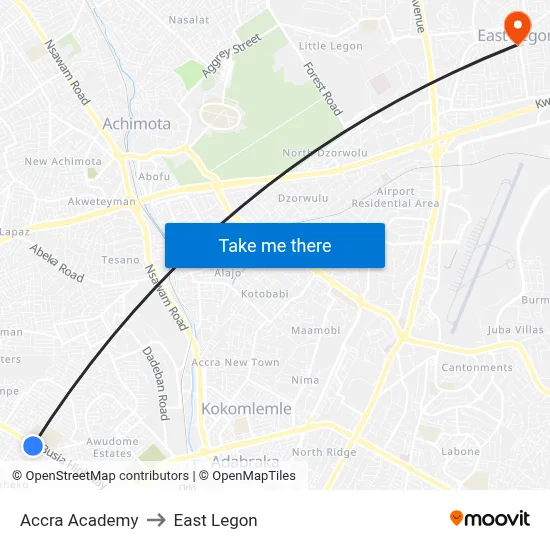 Accra Academy to East Legon map