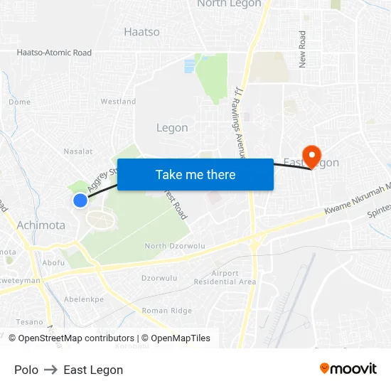 Polo to East Legon map