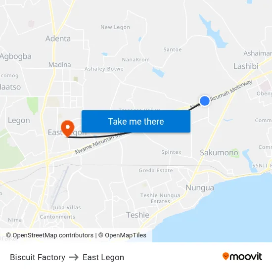 Biscuit Factory to East Legon map