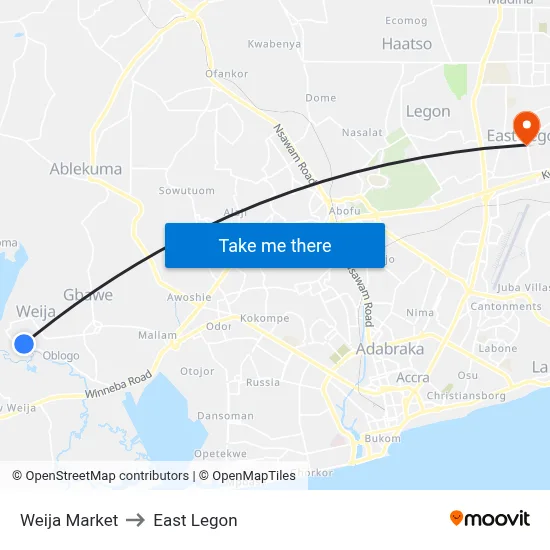 Weija Market to East Legon map