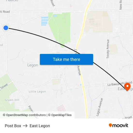 Post Box to East Legon map