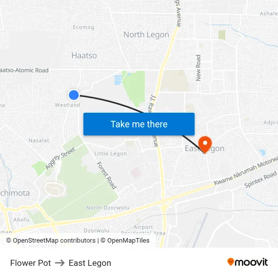 Flower Pot to East Legon map