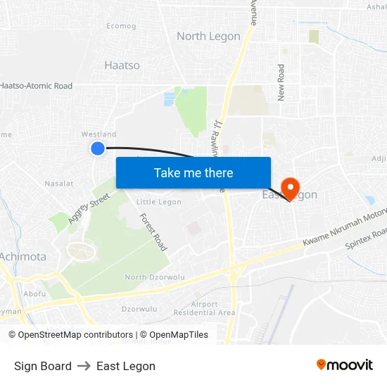 Sign Board to East Legon map