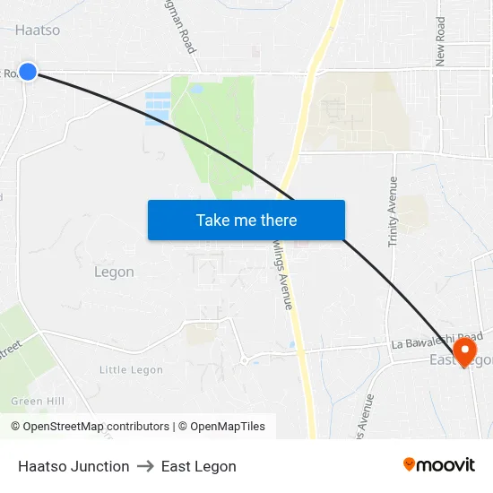 Haatso Junction to East Legon map