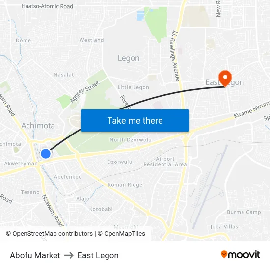Abofu Market to East Legon map