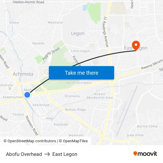 Abofu Overhead to East Legon map