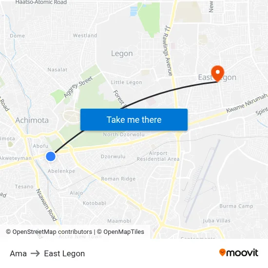 Ama to East Legon map