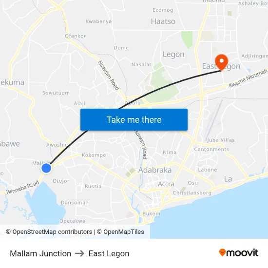 Mallam Junction to East Legon map