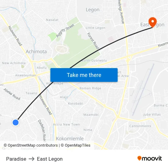 Paradise to East Legon map