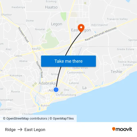 Ridge to East Legon map