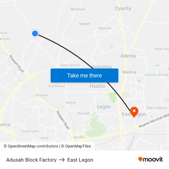 Adusah Block Factory to East Legon map