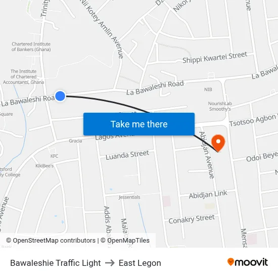 Bawaleshie Traffic Light to East Legon map