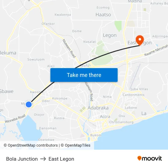 Bola Junction to East Legon map