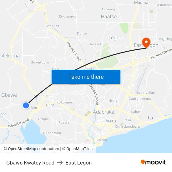 Gbawe Kwatey Road to East Legon map