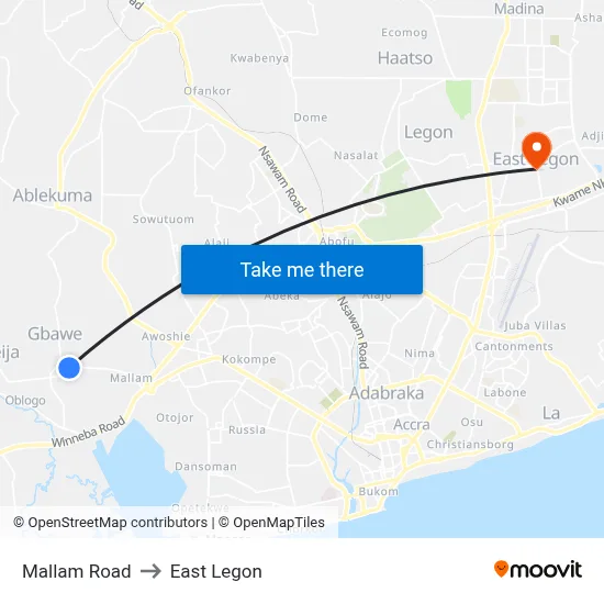 Mallam Road to East Legon map