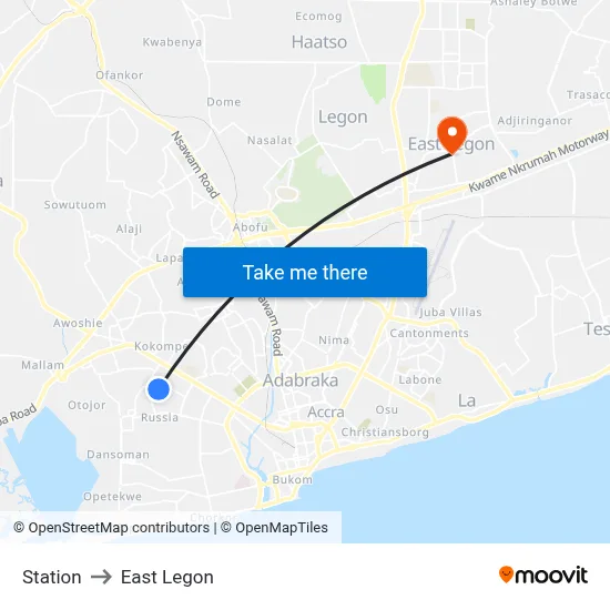 Station to East Legon map
