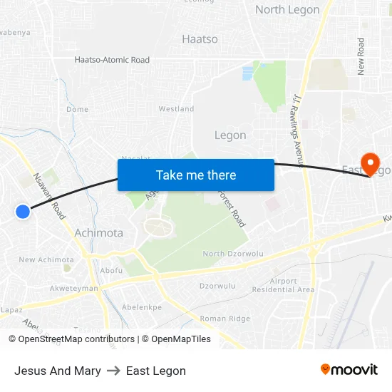 Jesus And Mary to East Legon map