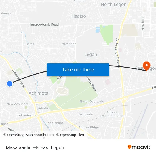 Masalaashi to East Legon map