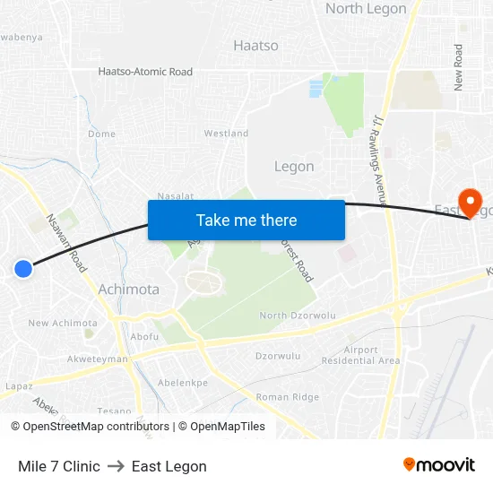 Mile 7 Clinic to East Legon map