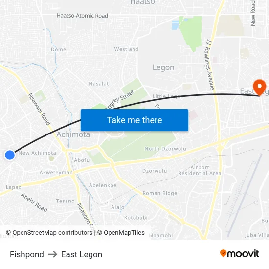 Fishpond to East Legon map