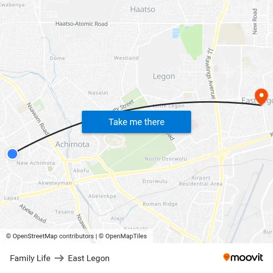 Family Life to East Legon map