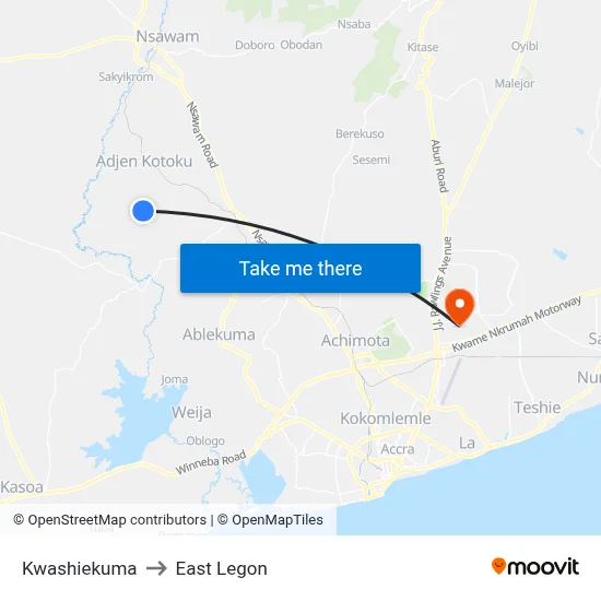 Kwashiekuma to East Legon map