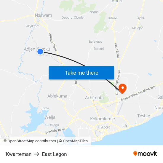 Kwarteman to East Legon map