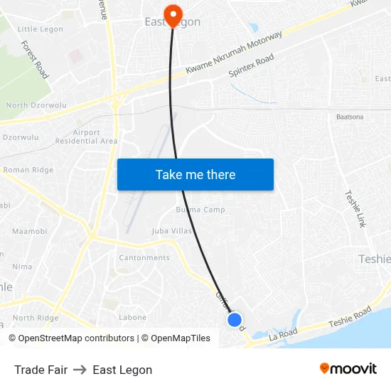 Trade Fair to East Legon map