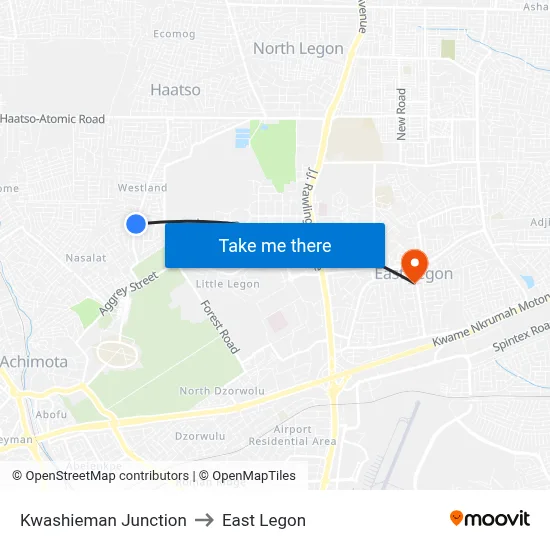 Kwashieman Junction to East Legon map