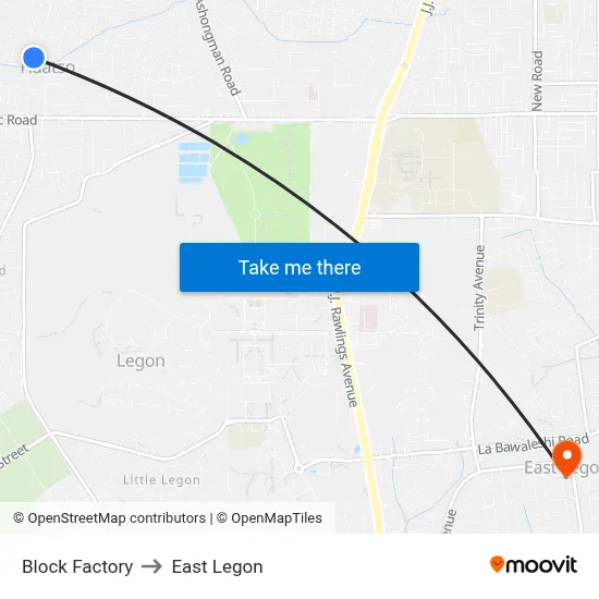 Block Factory to East Legon map