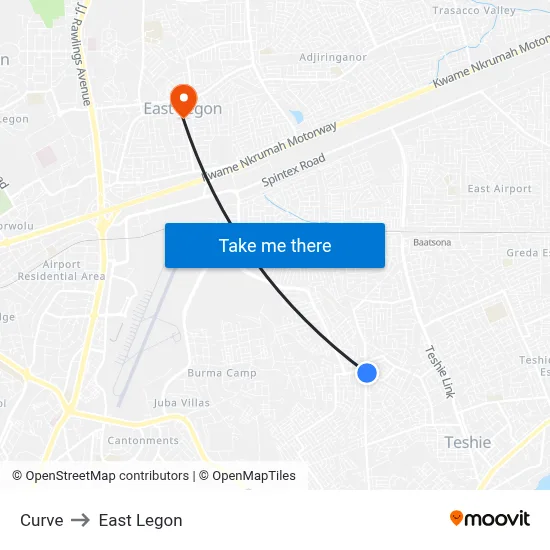 Curve to East Legon map