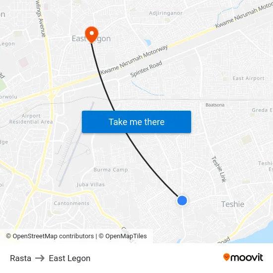 Rasta to East Legon map
