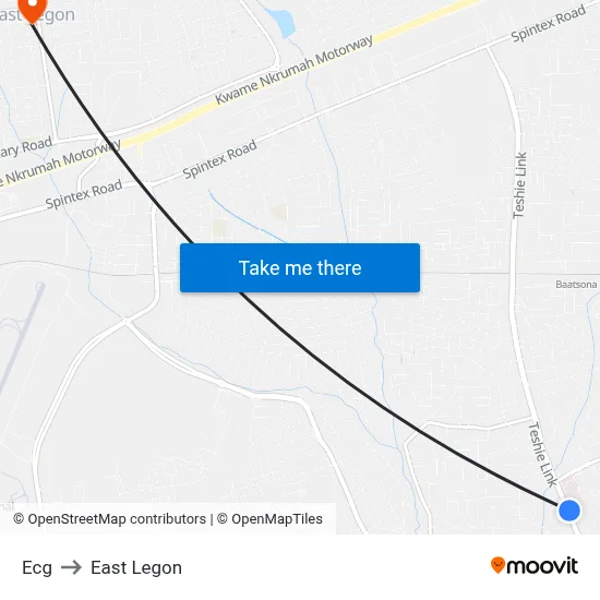 Ecg to East Legon map