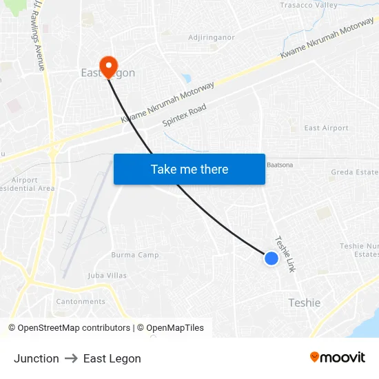 Junction to East Legon map
