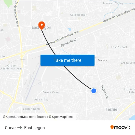 Curve to East Legon map