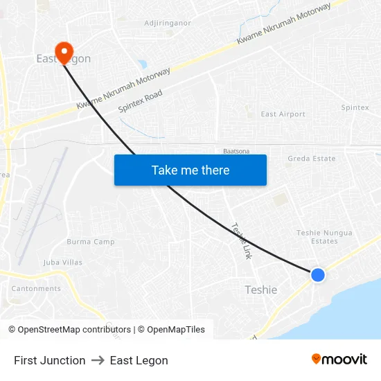 First Junction to East Legon map