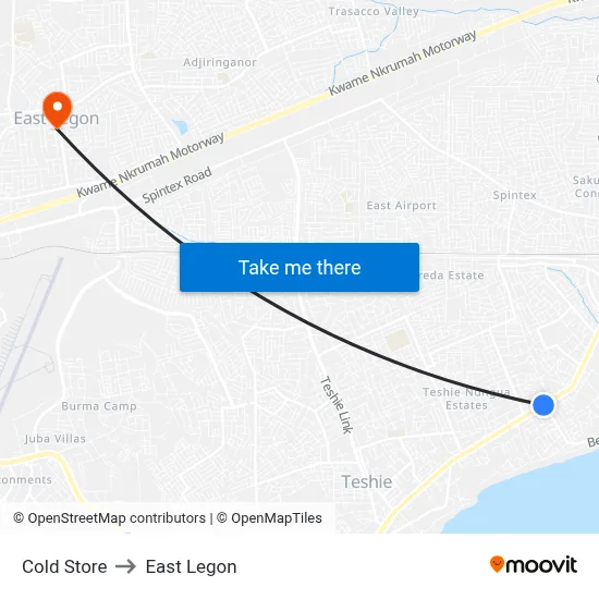 Cold Store to East Legon map
