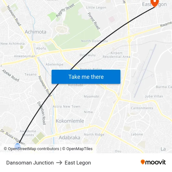 Dansoman Junction to East Legon map