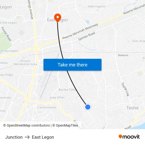 Junction to East Legon map