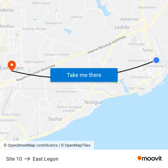 Site 10 to East Legon map
