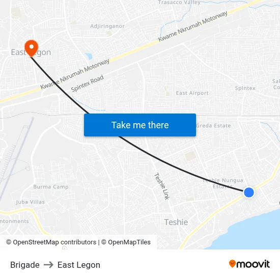 Brigade to East Legon map