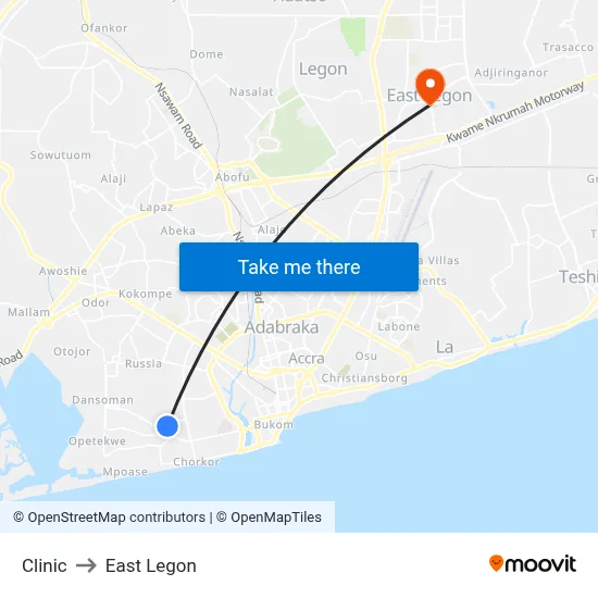 Clinic to East Legon map