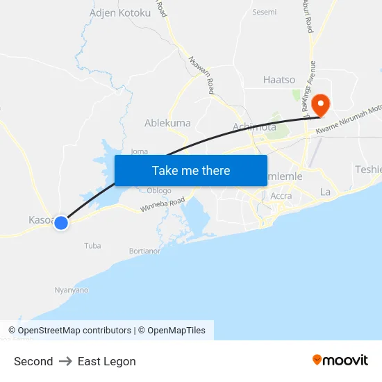 Second to East Legon map