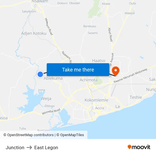 Junction to East Legon map