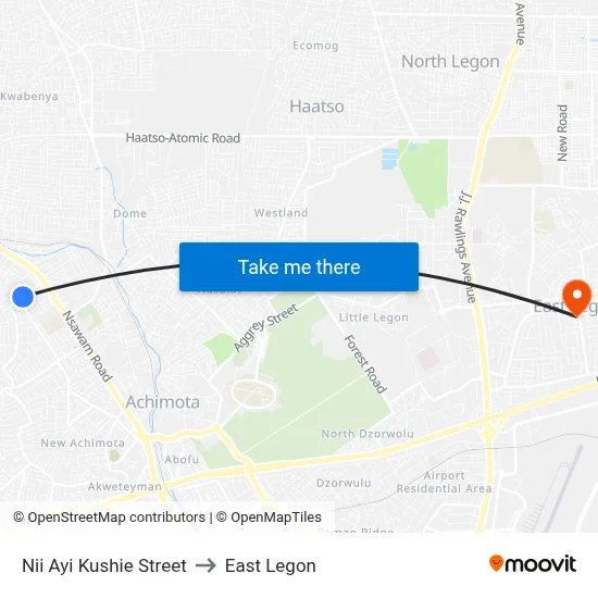 Nii Ayi Kushie Street to East Legon map