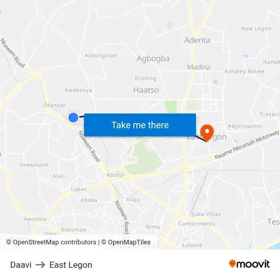 Daavi to East Legon map