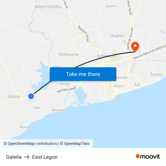 Galelia to East Legon map