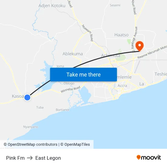 Pink Fm to East Legon map