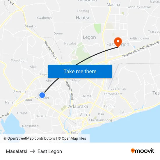 Masalatsi to East Legon map